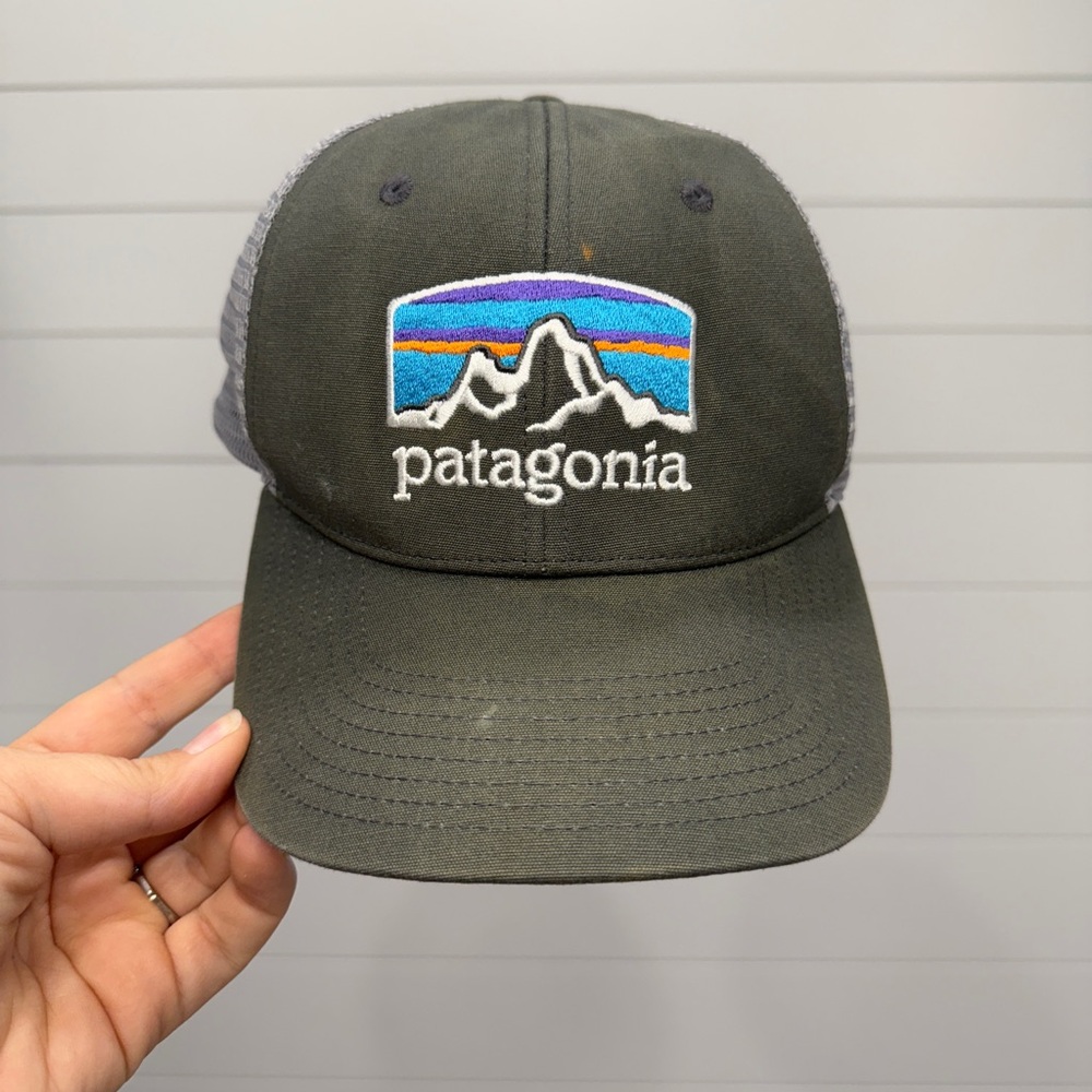 Patagonia Green Trucker Hat with Multicolor Logo
